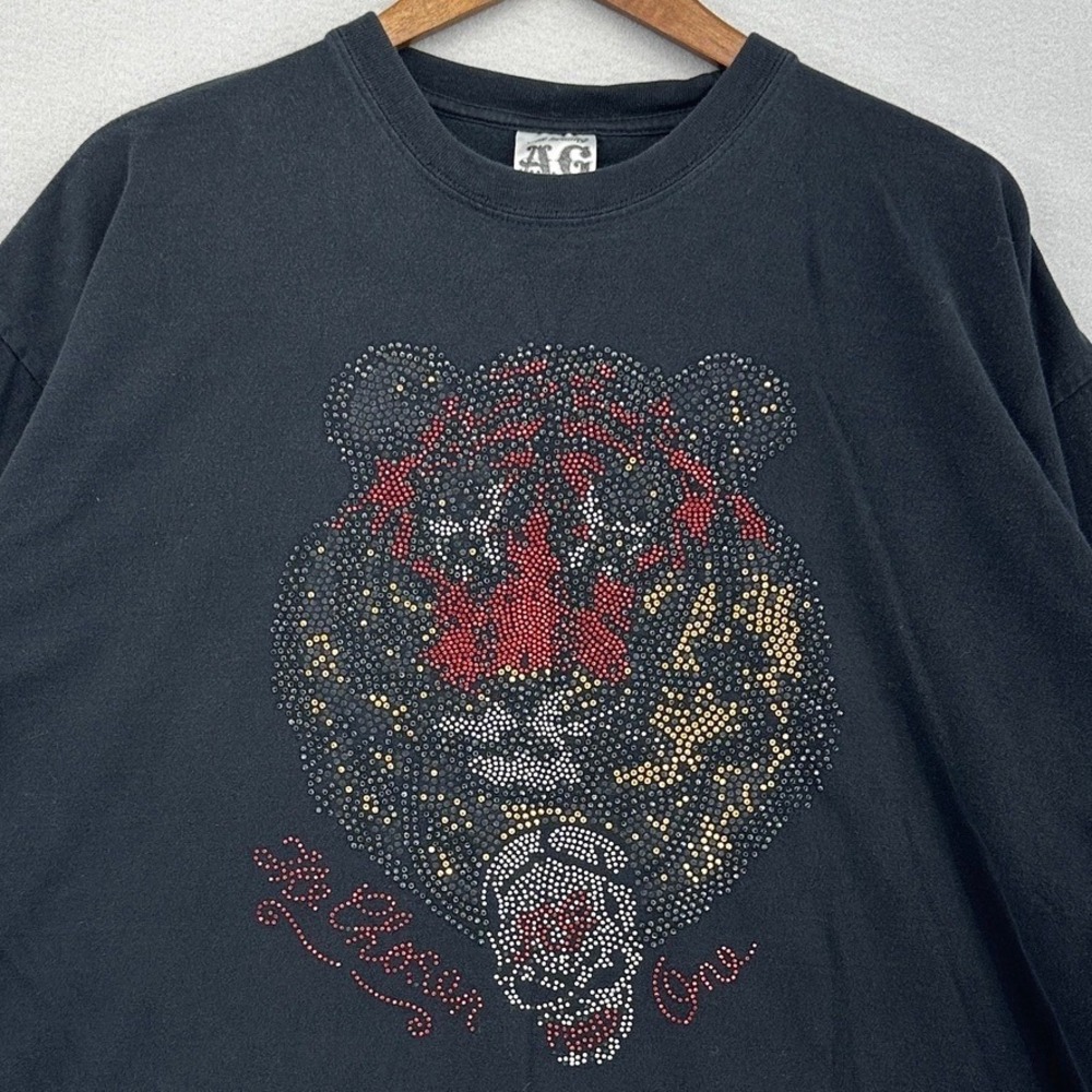 Y2K All Gravity AG The Natural Force The Chosen One Black Rhinestone Tiger Tee L